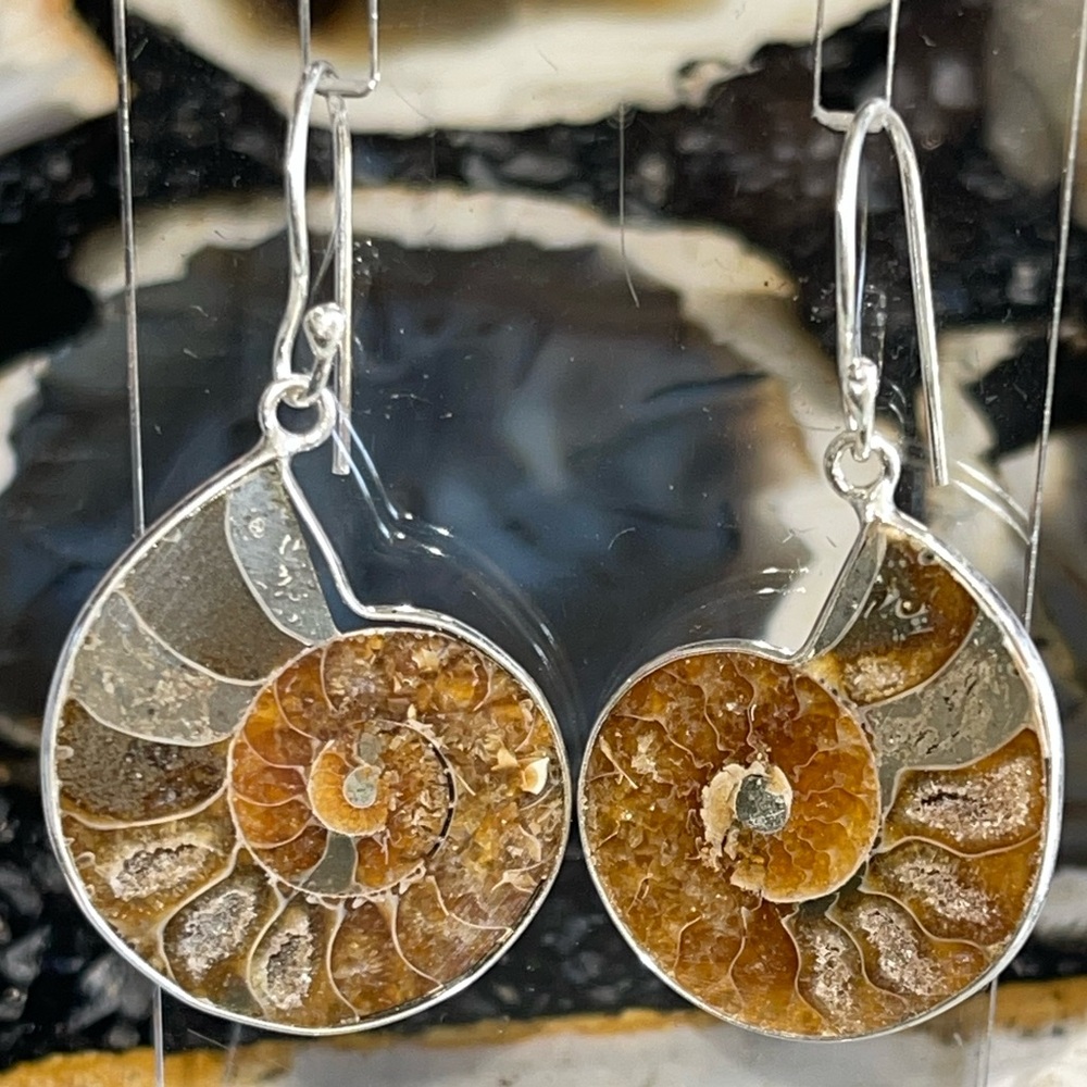 Earthy Ammonite Earrings 1 7/8”